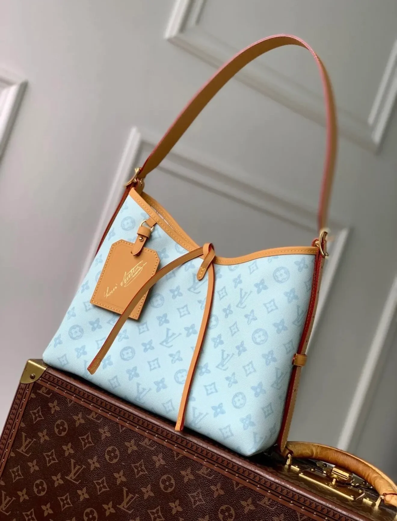 Carryall Bag in Real Leather and Coated Canvas – 29×24×12 cm