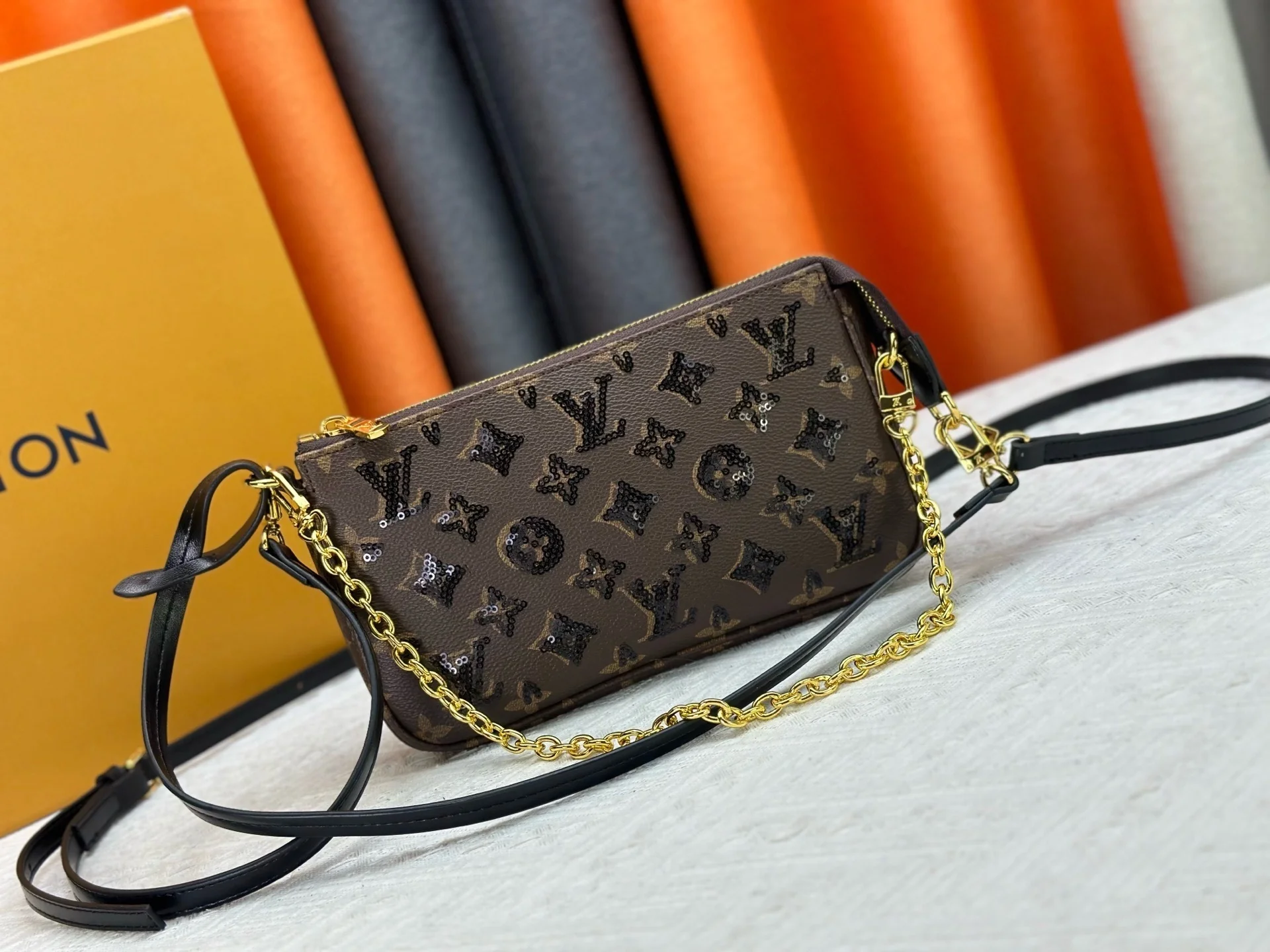 Pochette Accessories – Premium Real Leather Crossbody Bag, 23.5cm x 13cm x 4cm with Full Packaging