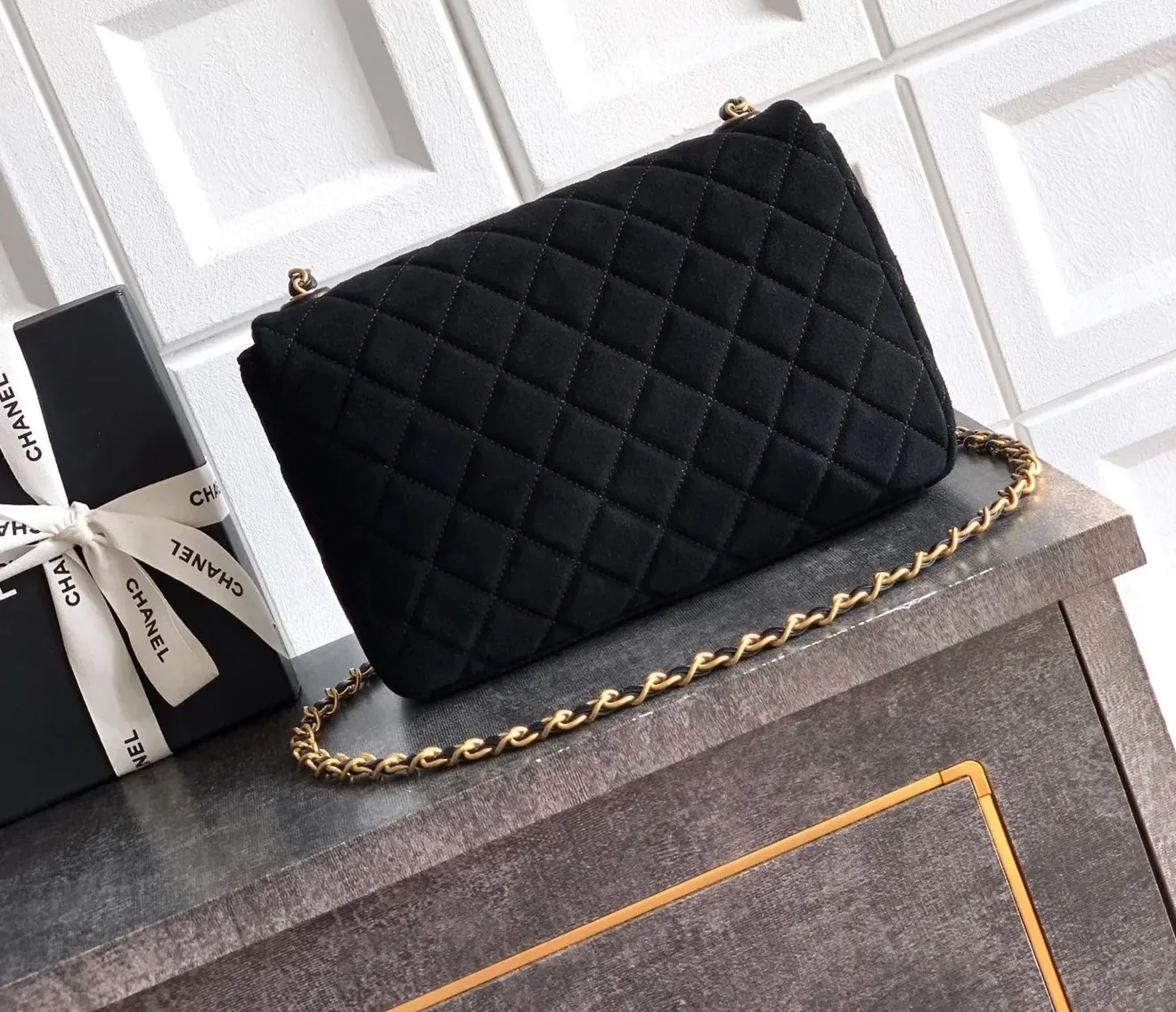 Suede Flap Bag – Genuine Leather, 26x18x7cm, Full Packaging