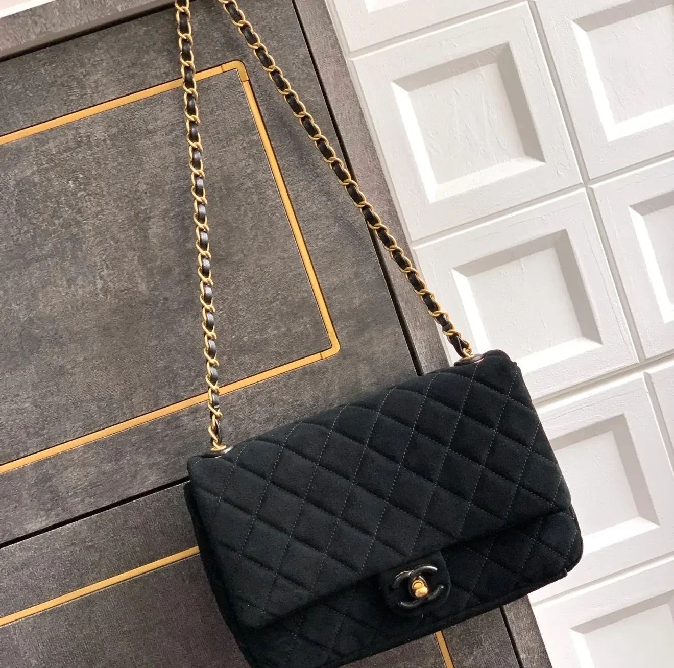 Suede Flap Bag – Genuine Leather, 26x18x7cm, Full Packaging
