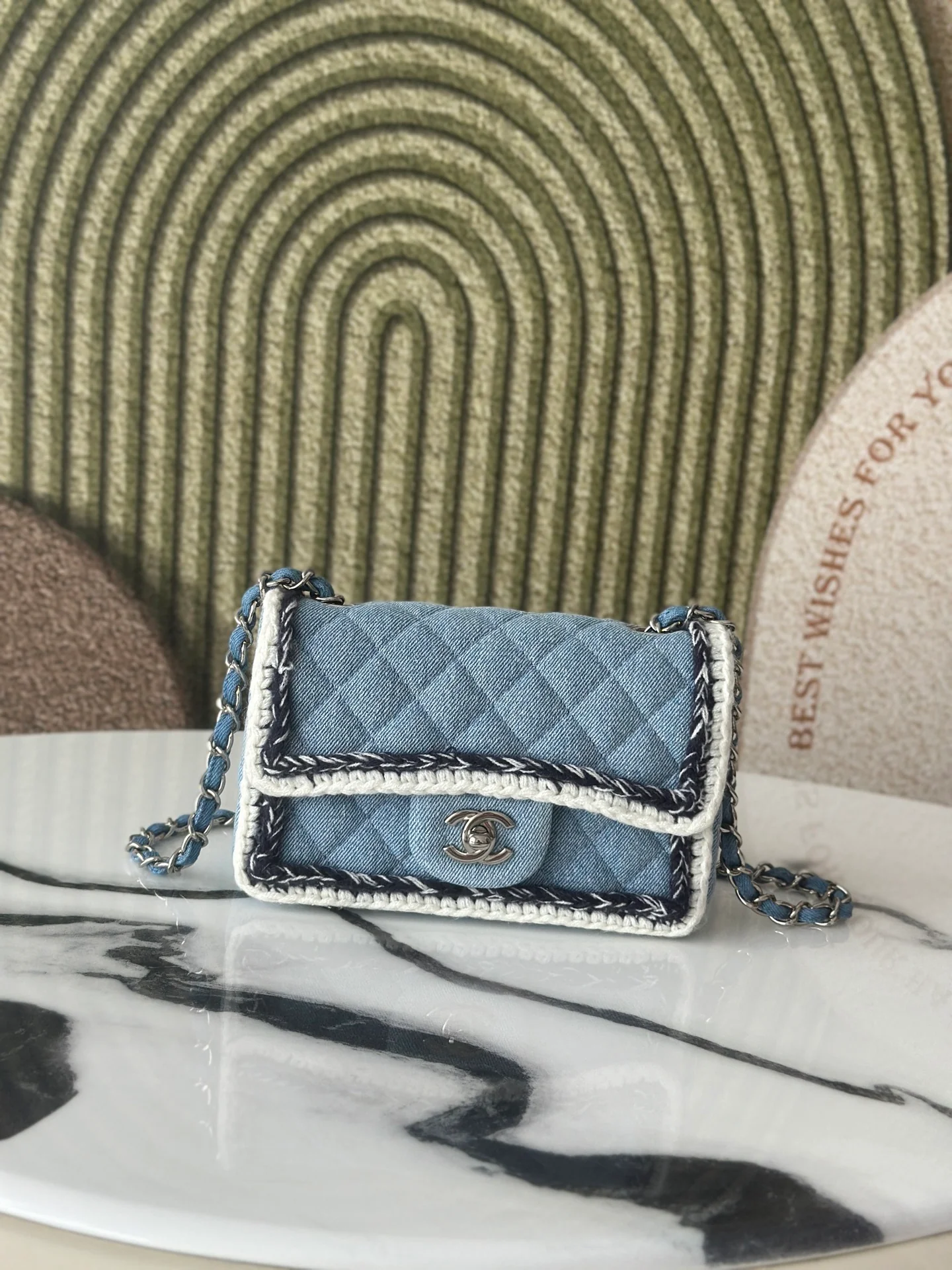 Mini Classic Flap Bag in Leather and Denim
