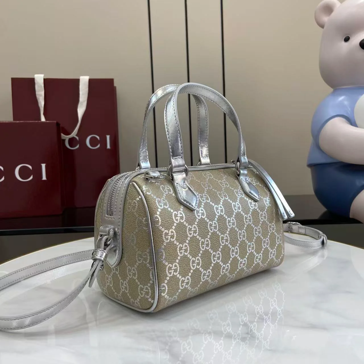 Emblem Boston Bag - Real Leather & Coated Canvas Handbag