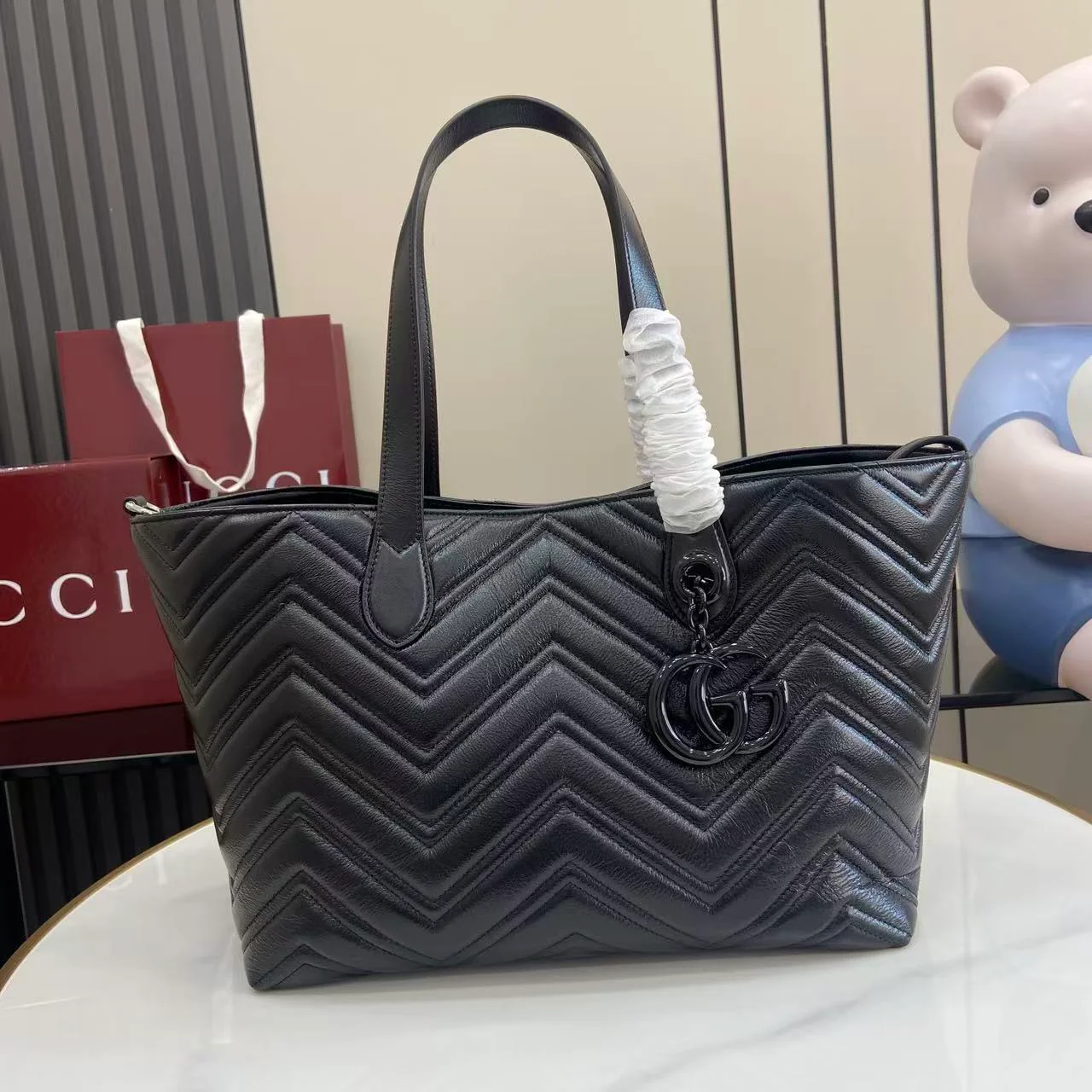 GG Tote Bag in Real Leather - 30cm x 23cm x 8cm