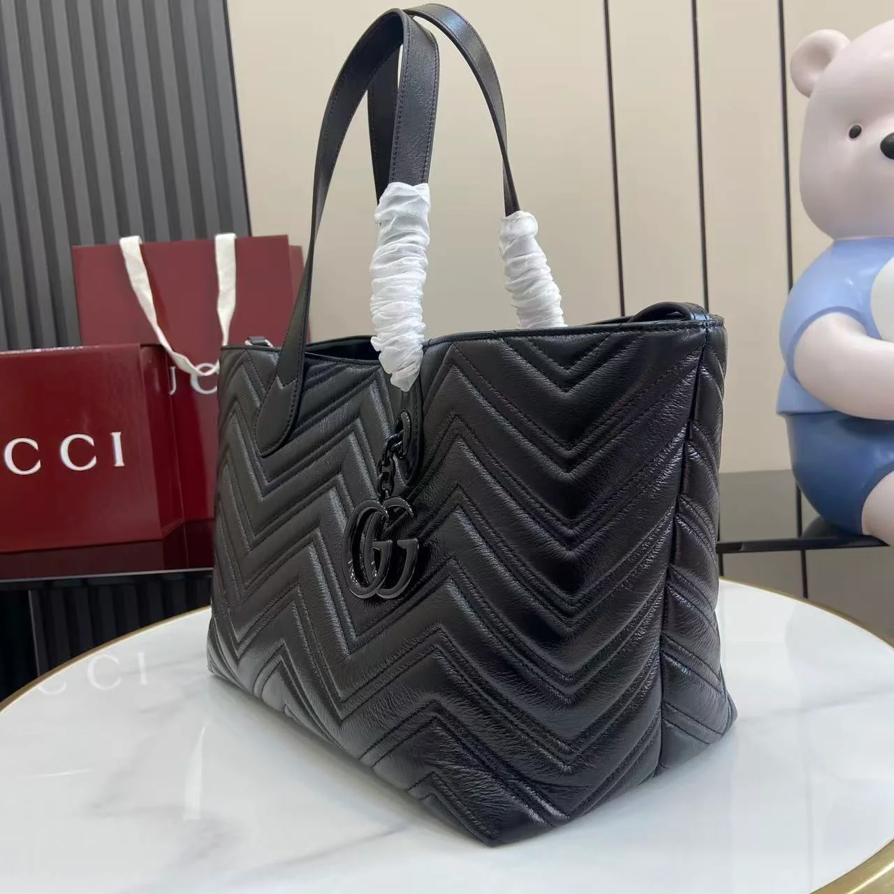 GG Tote Bag in Real Leather - 30cm x 23cm x 8cm