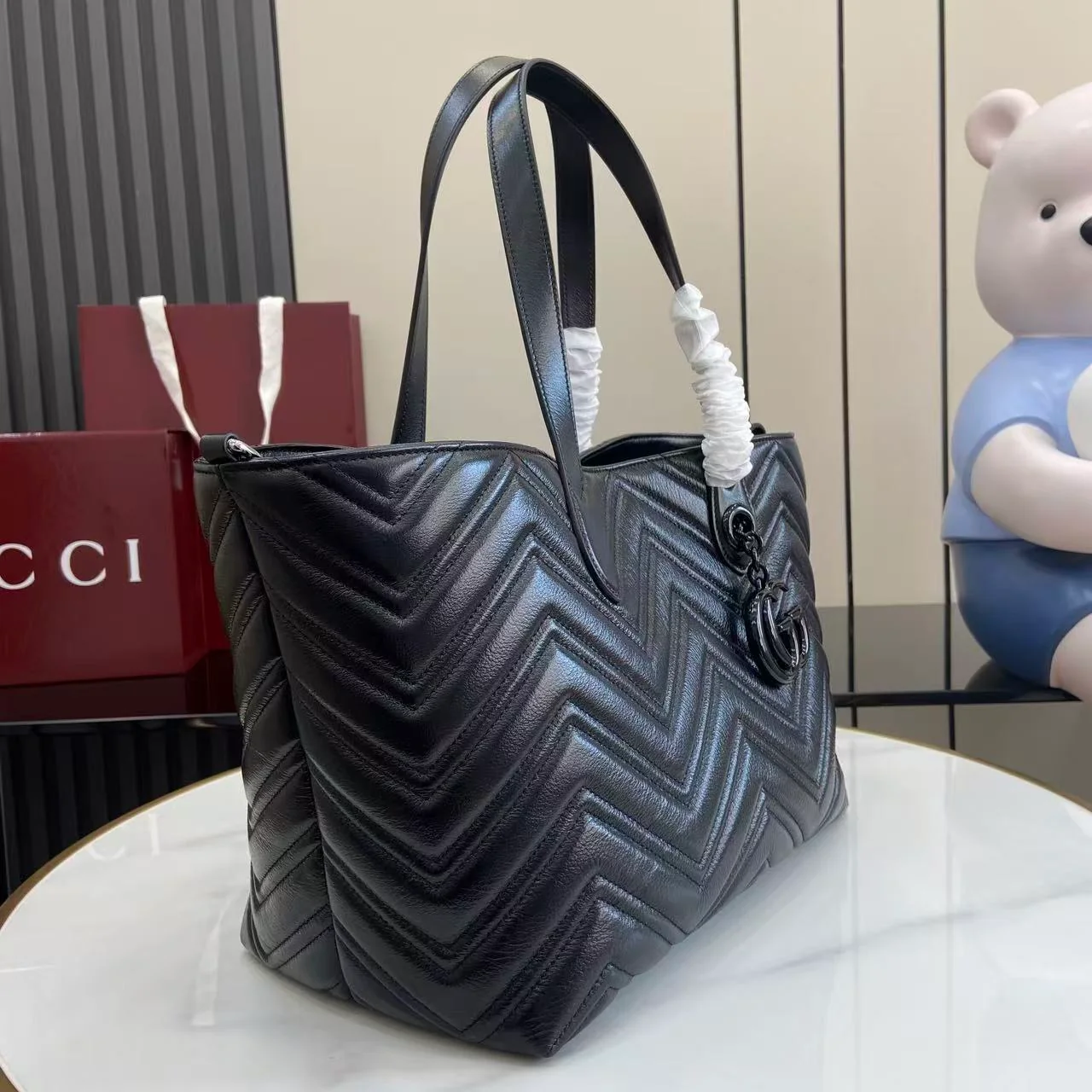 GG Tote Bag in Real Leather - 30cm x 23cm x 8cm