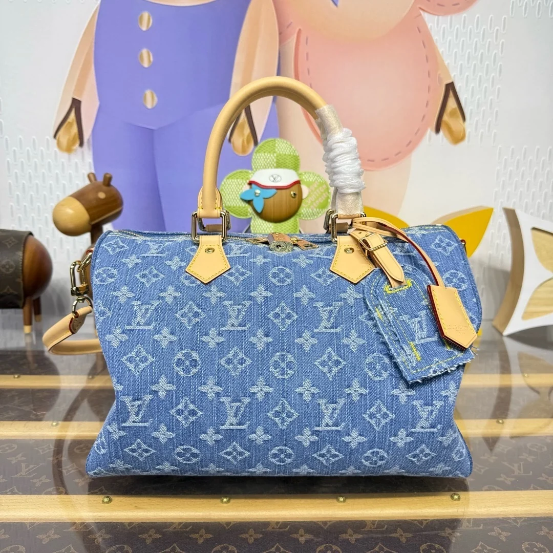 Speedy 30 Soft Leather and Denim Tote