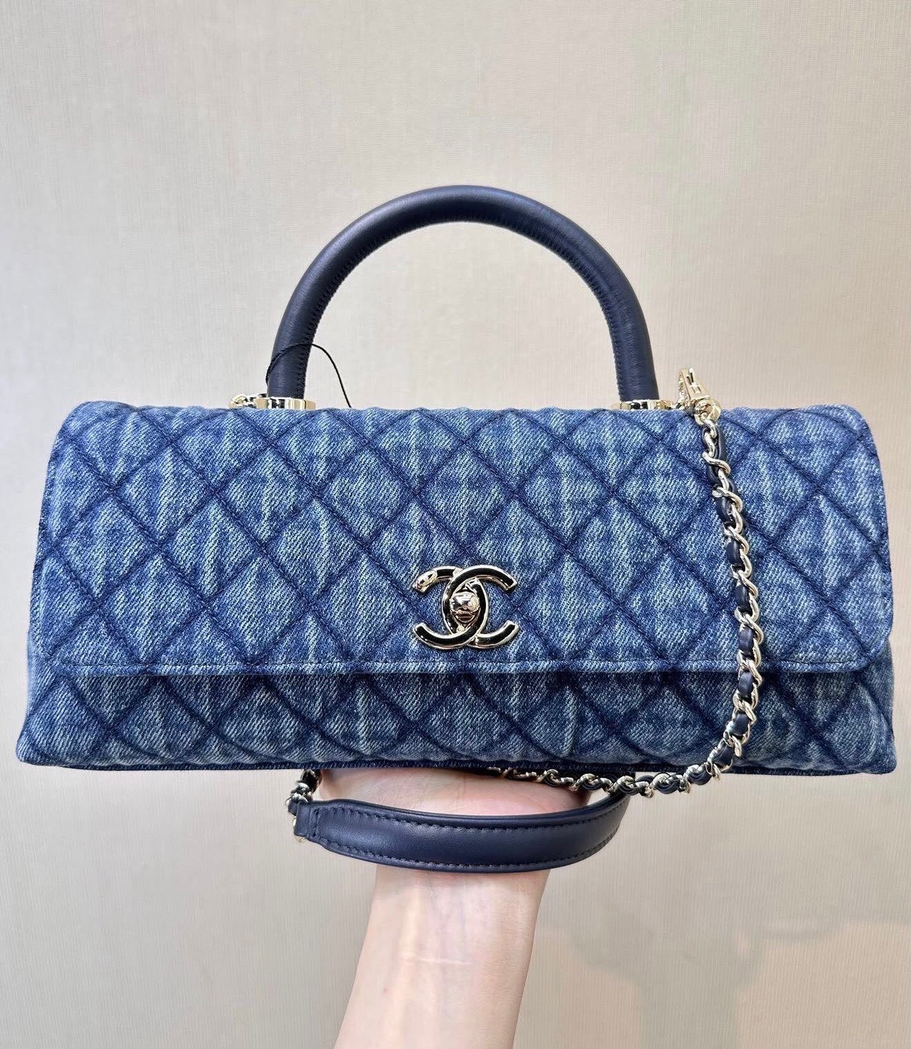 Premium Leather Denim Flap Bag - 30cm Shoulder Crossbody