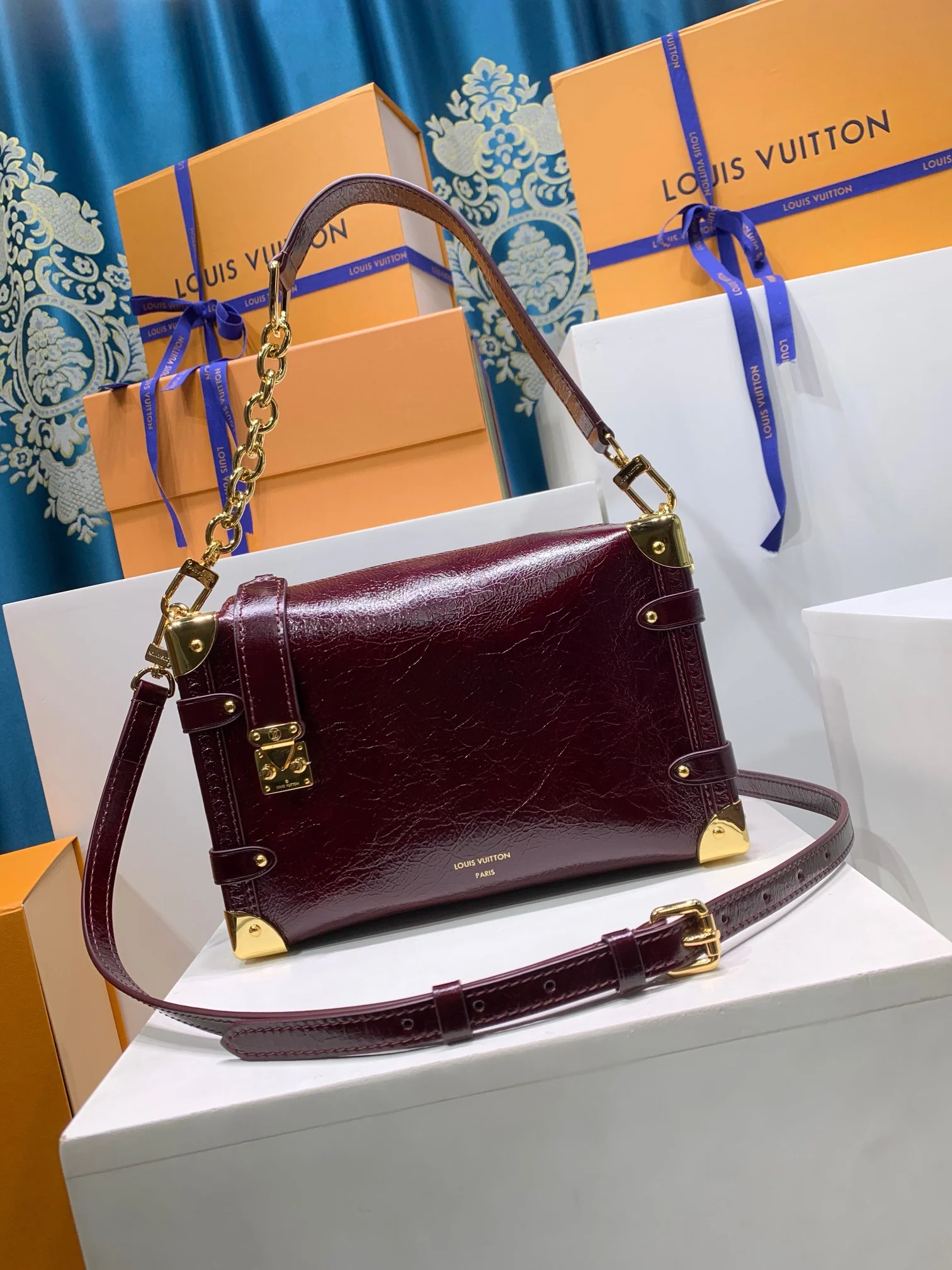 Real Leather Side Trunk Crossbody Bag